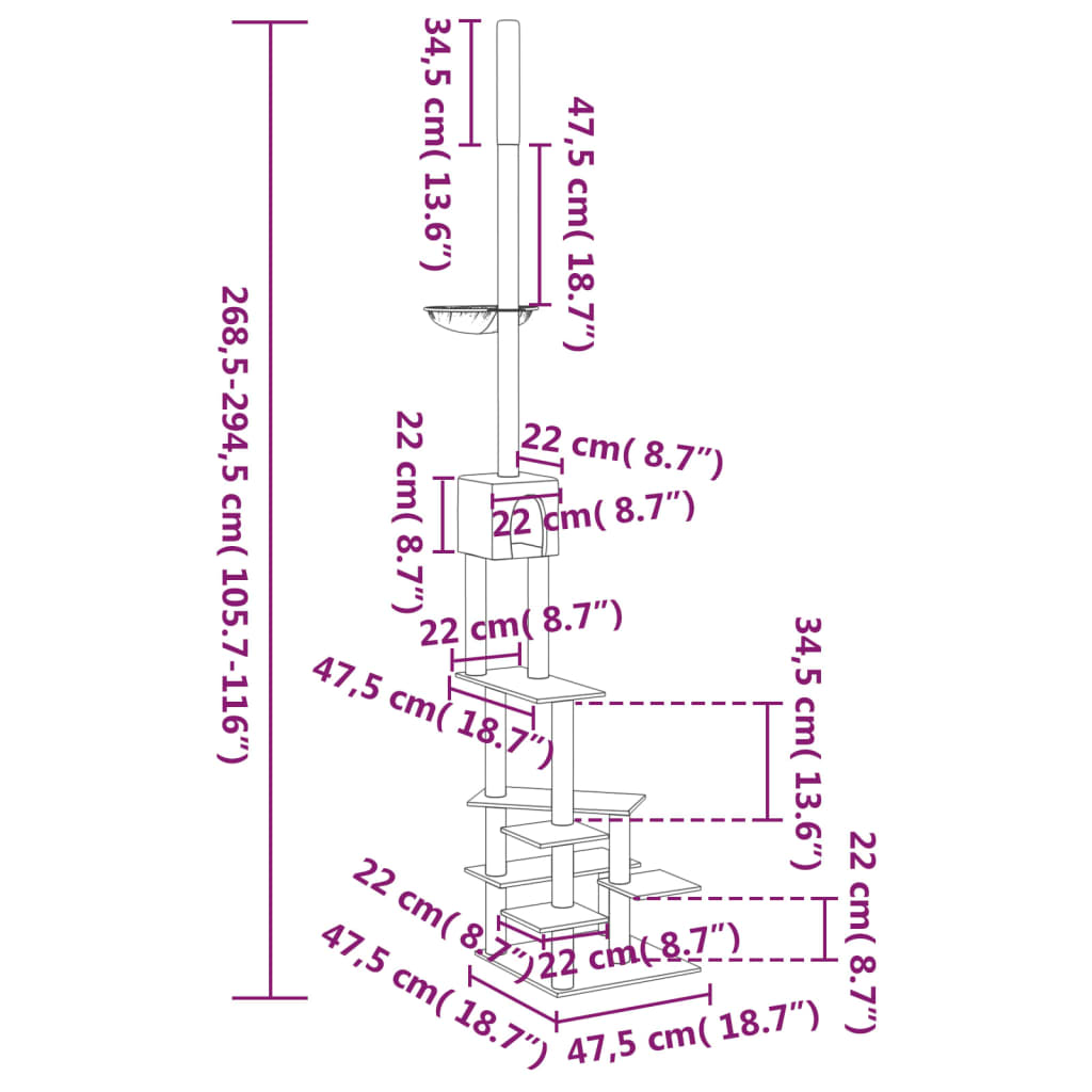 vidaXL kradsetræ fra gulv til loft 268,5-294,5 cm mørkegrå