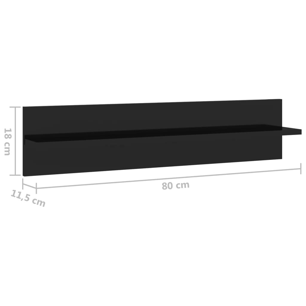 vidaXL væghylder 2 stk. 80x11,5x18 cm spånplade sort højglans