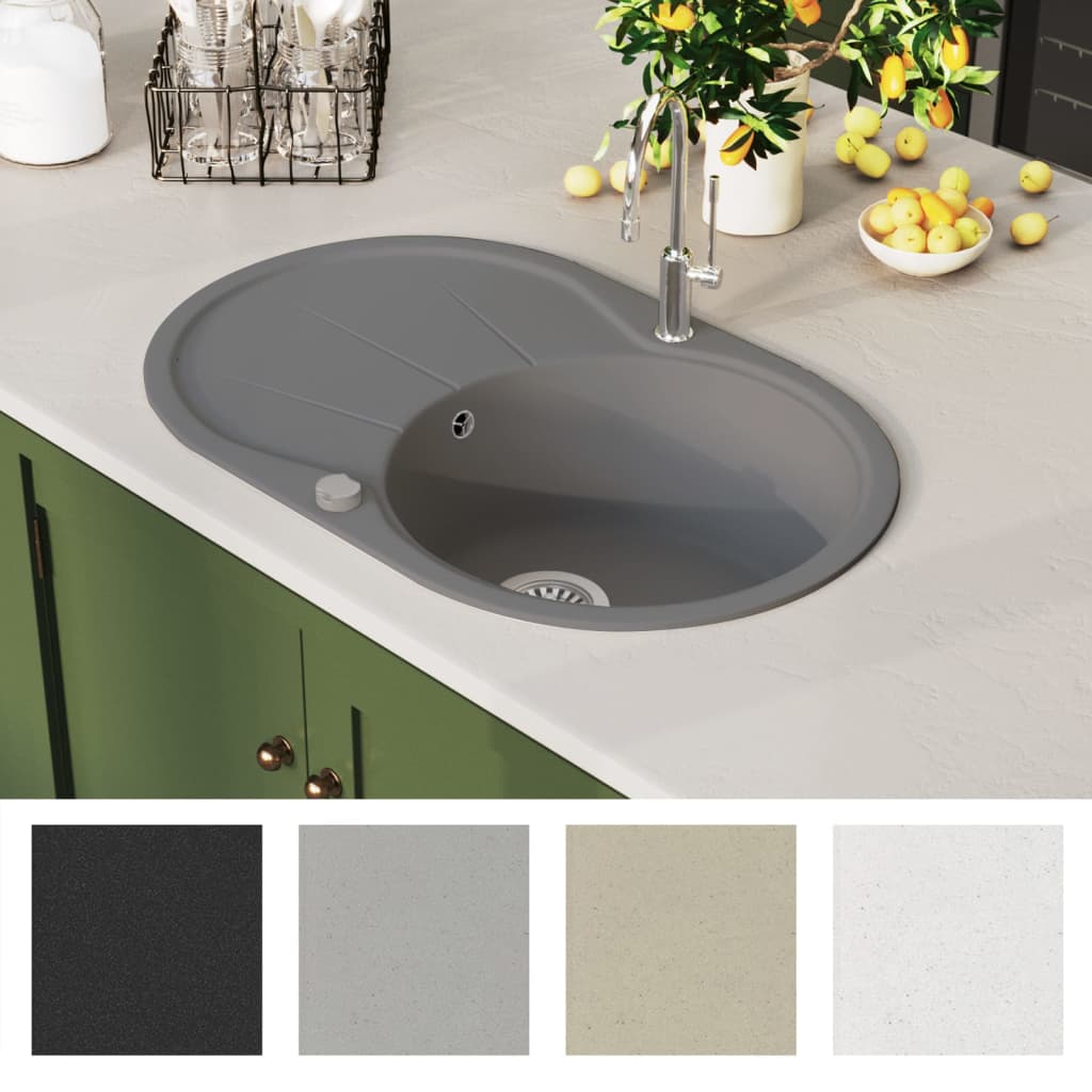 vidaXL køkkenvask enkelt vask oval granit grå