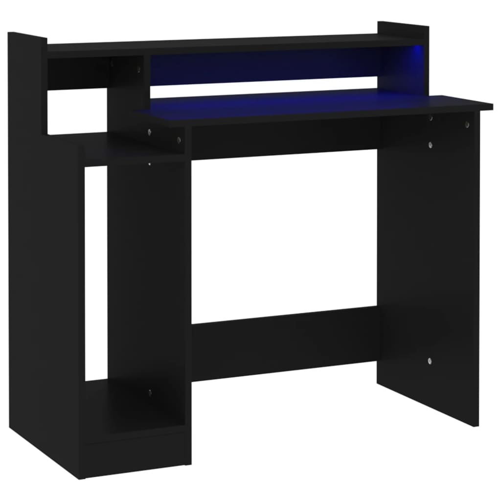 vidaXL skrivebord med LED-lys 97x45x90 cm konstrueret træ sort