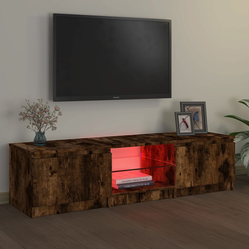 vidaXL tv-bord med LED-lys 140x40x35,5 cm røget egetræsfarve