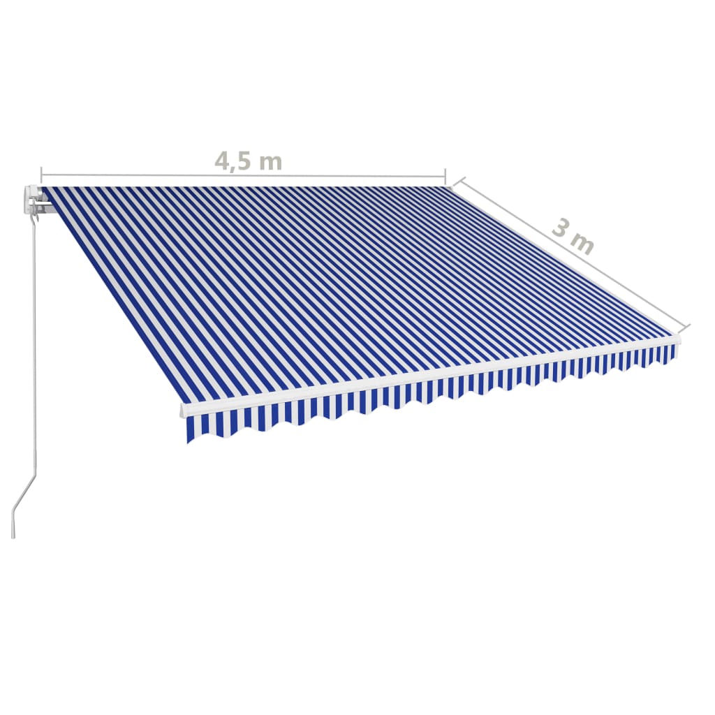 vidaXL foldemarkise manuel betjening 450 x 300 cm blå og hvid