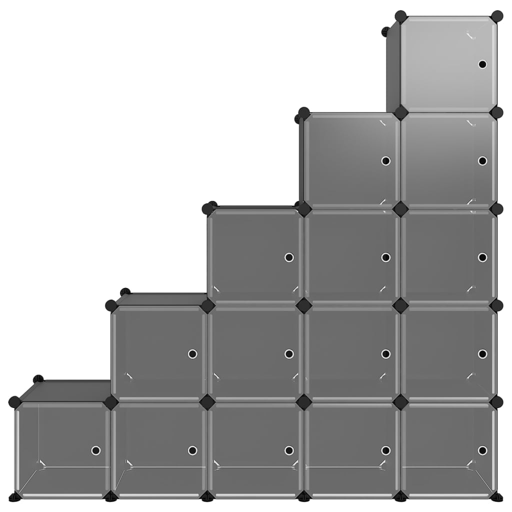 vidaXL kubeformede opbevaringskasser 15 stk. med låger PP sort