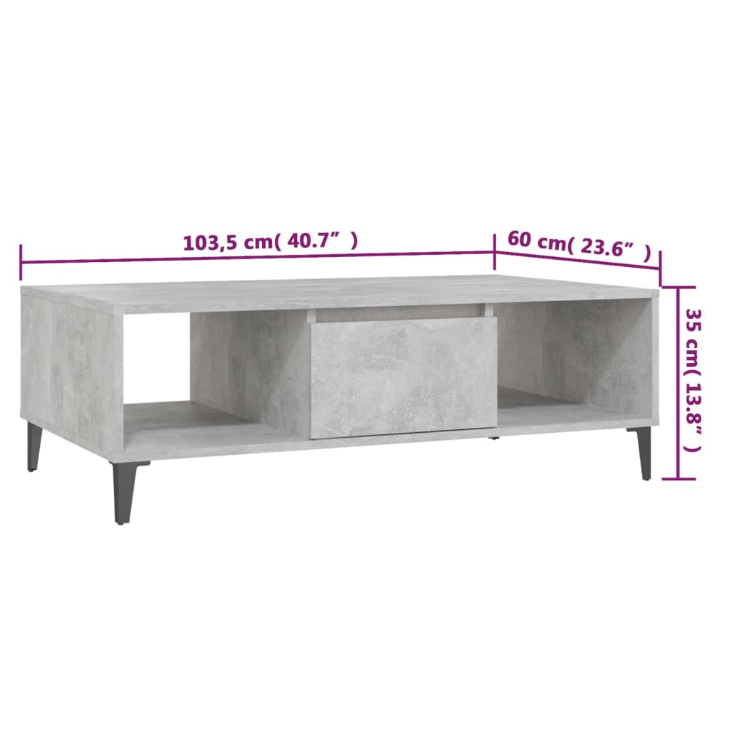 vidaXL sofabord 103,5x60x35 cm spånplade betongrå