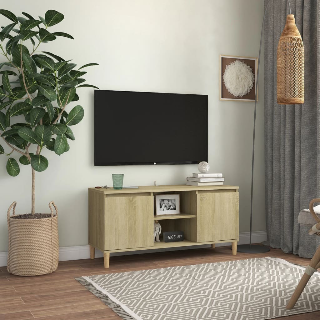 vidaXL tv-bord med massive træben 103,5x35x50 cm sonoma-eg