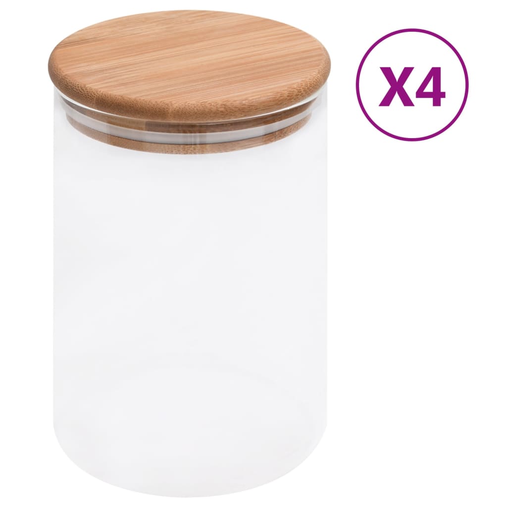 vidaXL opbevaringsglas med bambuslåg 4 stk. 800 ml