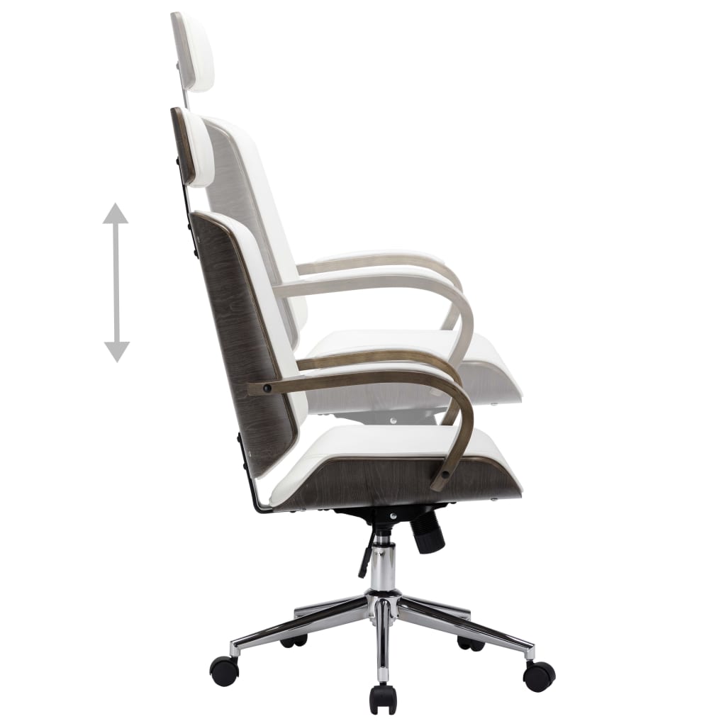 vidaXL drejelig kontorstol med nakkestøtte kunstlæder bøjet træ hvid