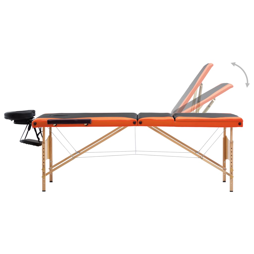 vidaXL foldbart massagebord 3 zoner træ sort og orange