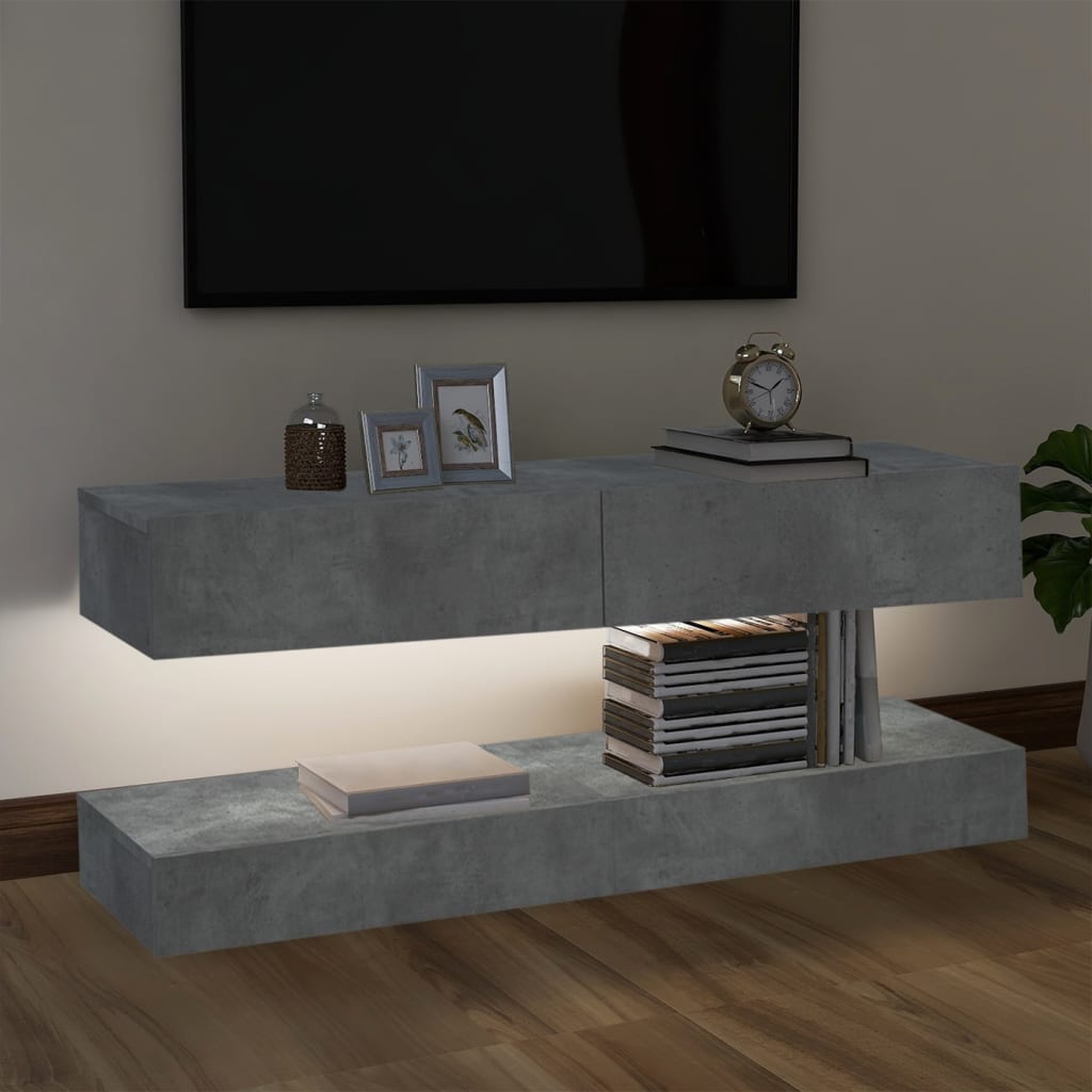 vidaXL tv-borde med LED-lys 2 stk. 60x35 cm betongrå