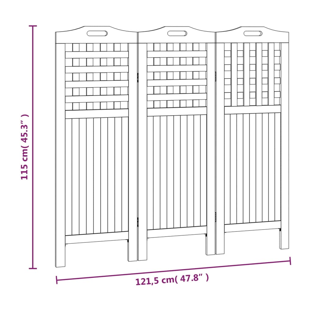 vidaXL 3-panels rumdeler 121,5x2x115 cm massivt akacietræ