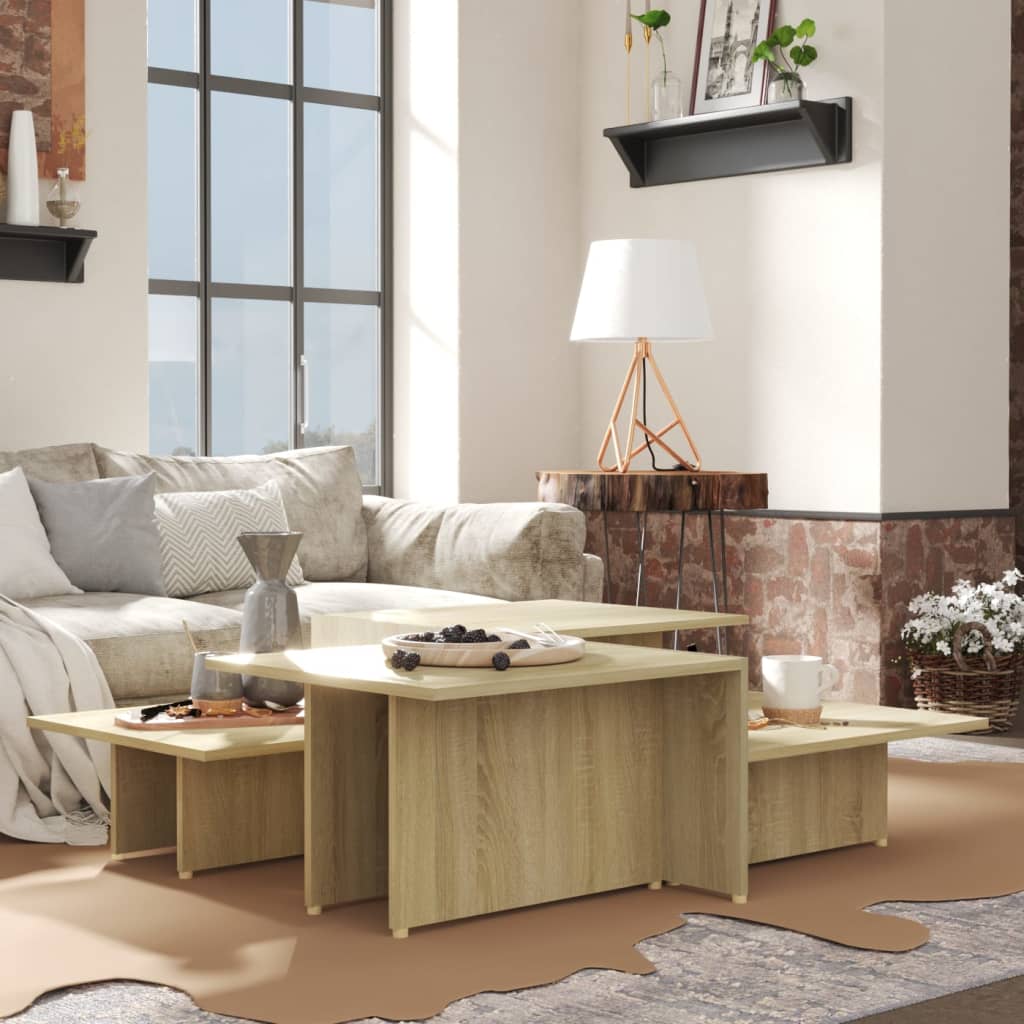 vidaXL sofabord 2 stk. 111,5x50x33 cm konstrueret træ egetræsfarvet