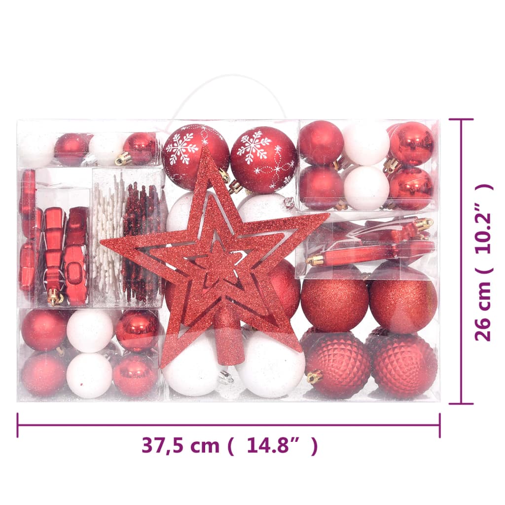 vidaXL julekugler 108 dele rød og hvid