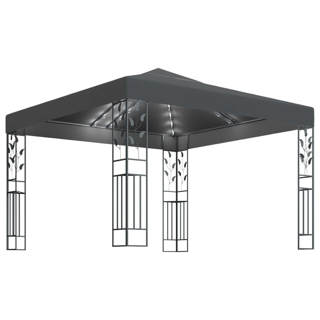 vidaXL pavillon med LED-lyskæder 3x3 m antracitgrå