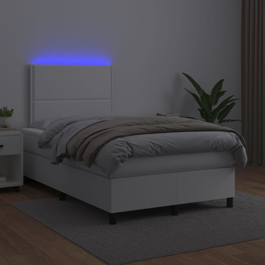 vidaXL kontinentalseng med madras og LED-lys 120x190cm kunstlæder hvid