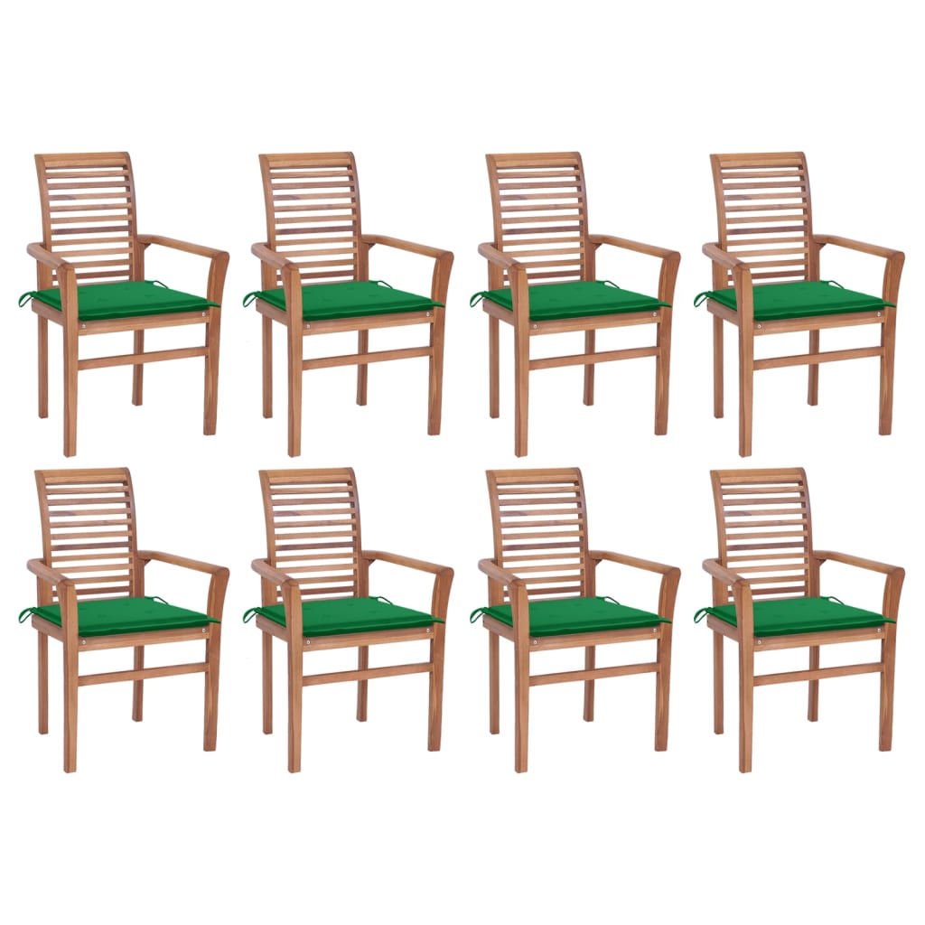 vidaXL spisebordsstole 8 stk. med grønne hynder massivt teaktræ