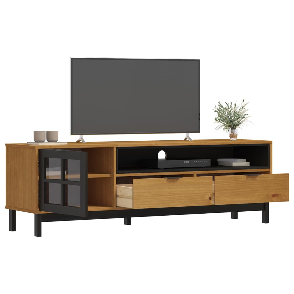 vidaXL tv-bord med glaslåge FLAM 158x40x50 cm massivt fyrretræ