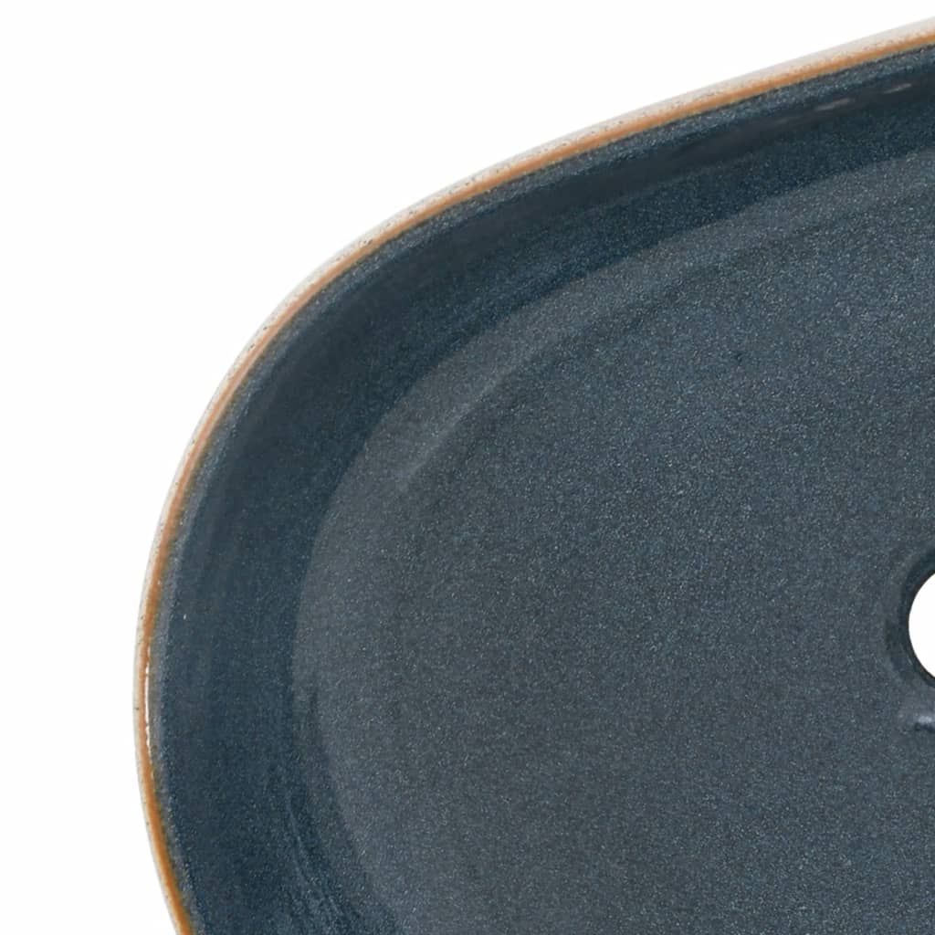 vidaXL håndvask til bordplade 59x40x14 cm oval keramik sand og blå