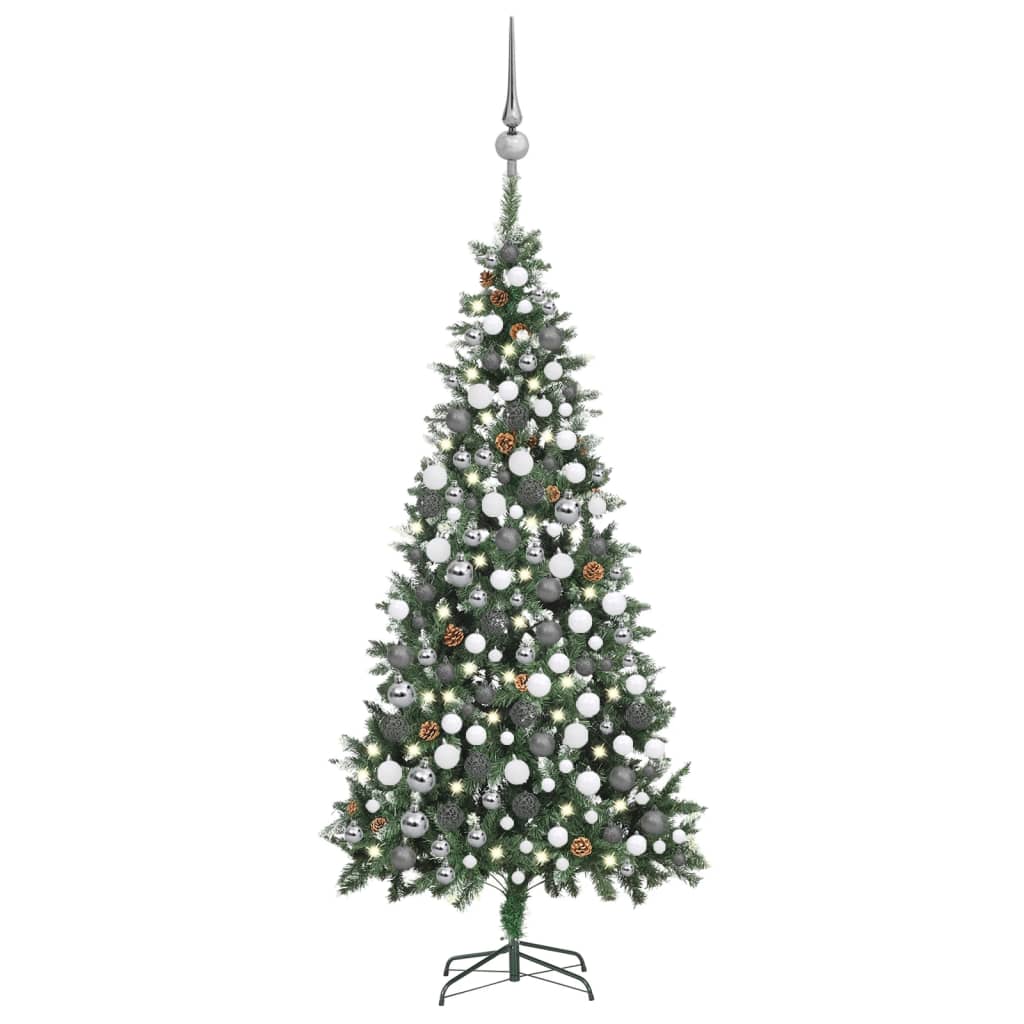 vidaXL juletræ med lys + julekugler og grankogler 210 cm