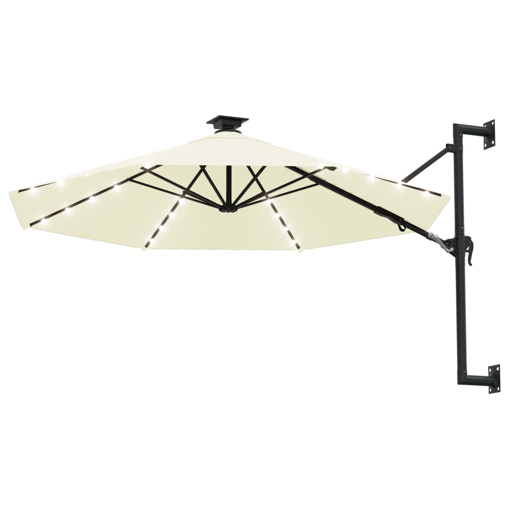 vidaXL væghængt parasol med LED metalstang 300 cm sandfarvet