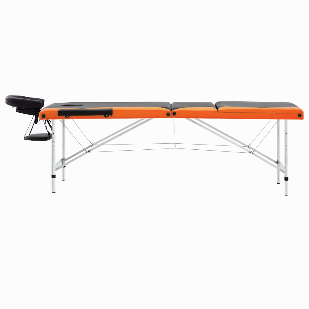 vidaXL foldbart massagebord 3 zoner aluminium sort og orange