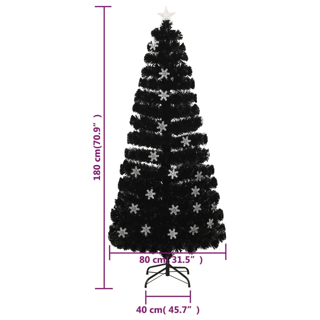 vidaXL juletræ med LED-snefnug 180 cm fiberoptik sort