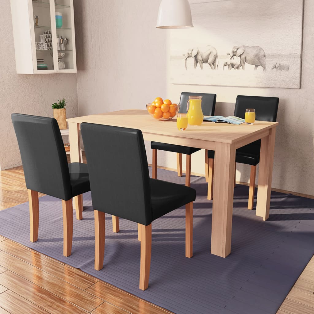 vidaXL spisebord og -stole 5 dele kunstlæder egetræ sort