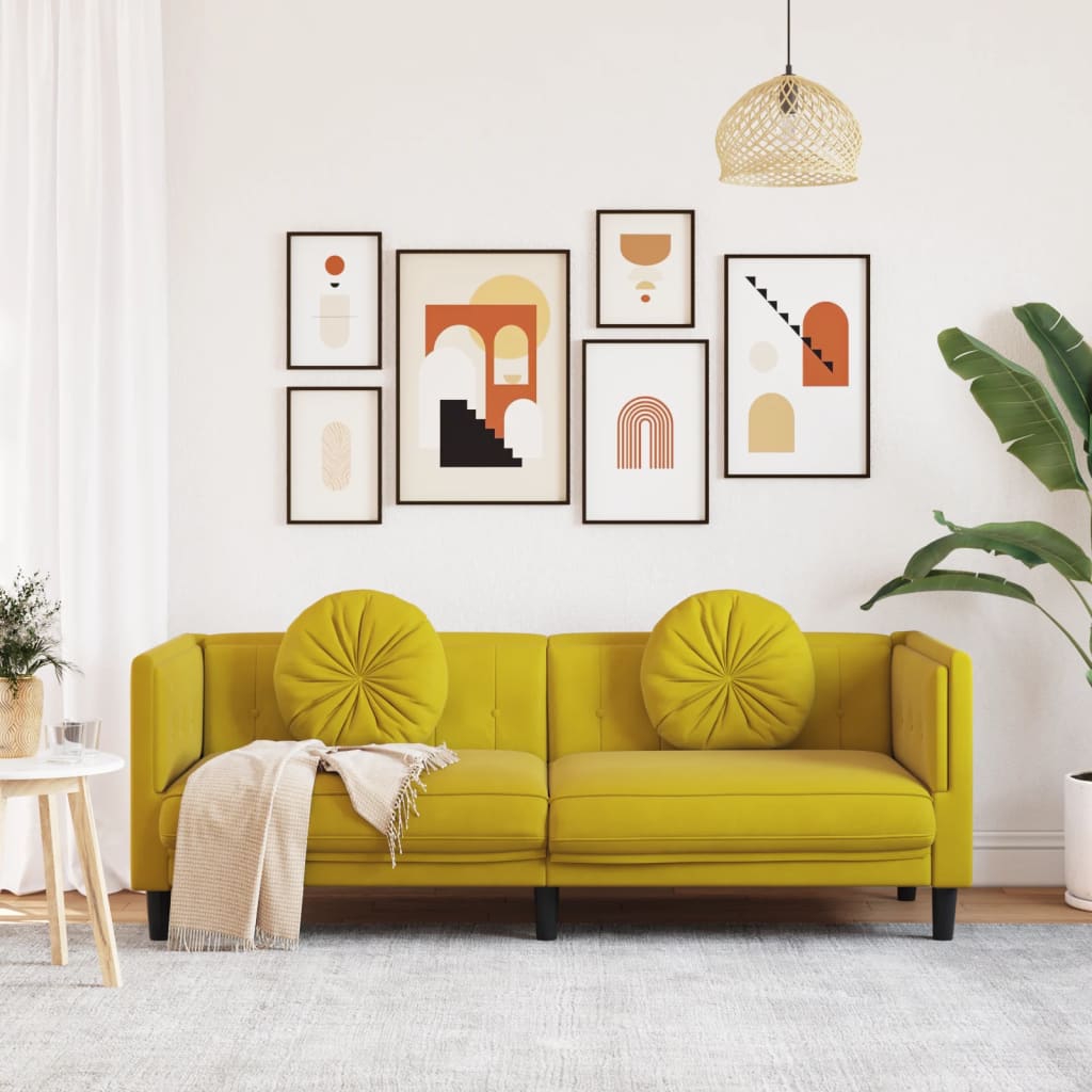 vidaXL 3-personers sofa med hynder velour gul