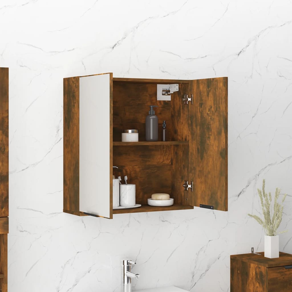 vidaXL badeværelsesskab med spejl 64x20x67 cm røget egetræsfarve