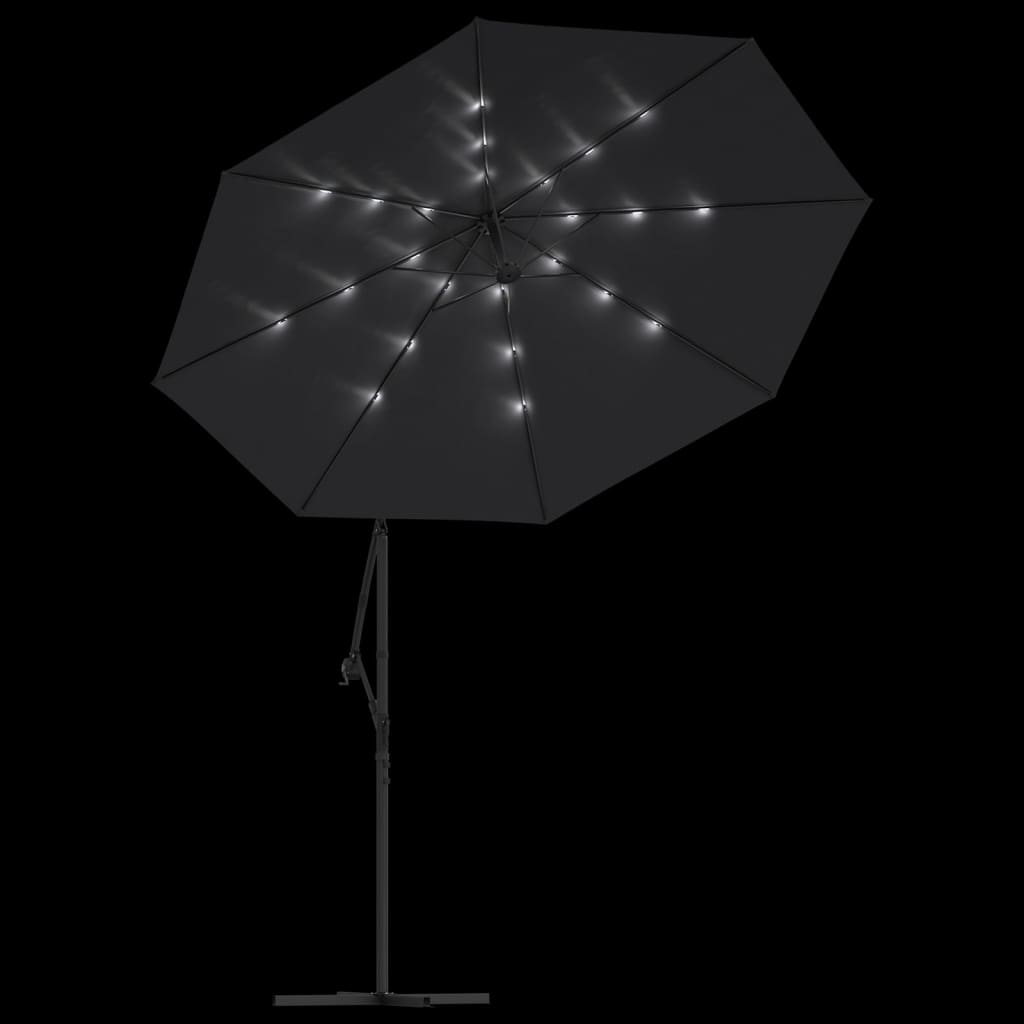 vidaXL hængeparasol med LED-lys og stålstang 300 cm sort