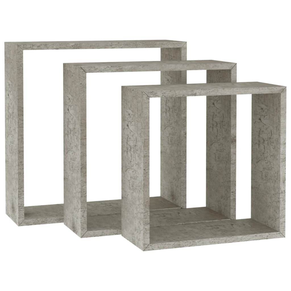 vidaXL væghylder 3 stk. kubeformet betongrå