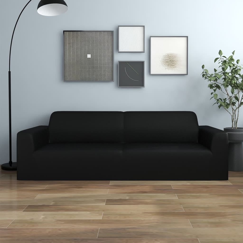 vidaXL elastisk 3-personers sofabetræk polyesterjersey sort