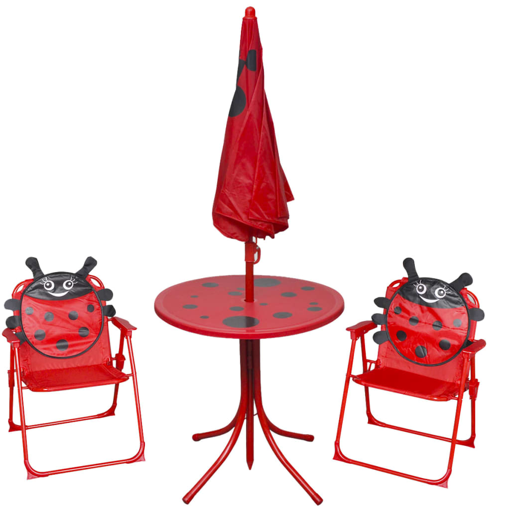 vidaXL udendørs bistrosæt til børn 3 dele med parasol rød