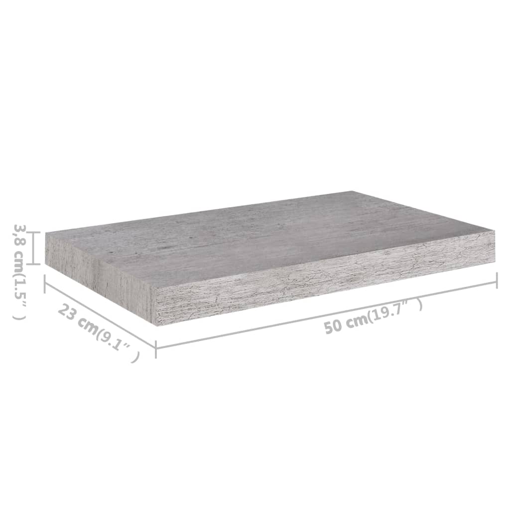 vidaXL væghylder 4 stk. 50x23x3,8 cm MDF betongrå