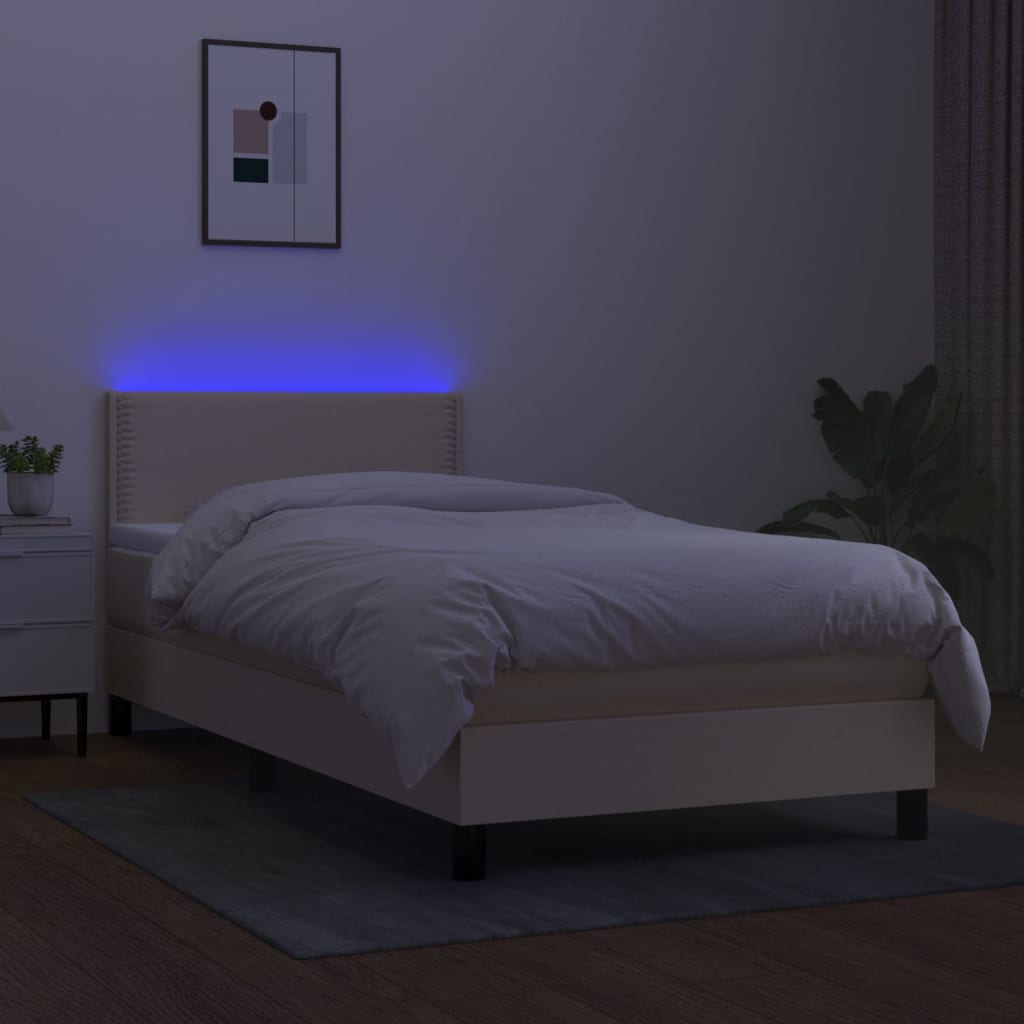 vidaXL kontinentalseng med LED-lys 90x200 cm stof cremefarvet