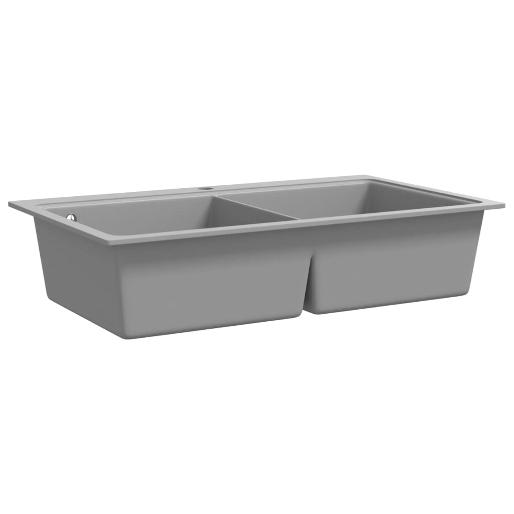 Overflademonteret dobbelt køkkenvask i granit, grå