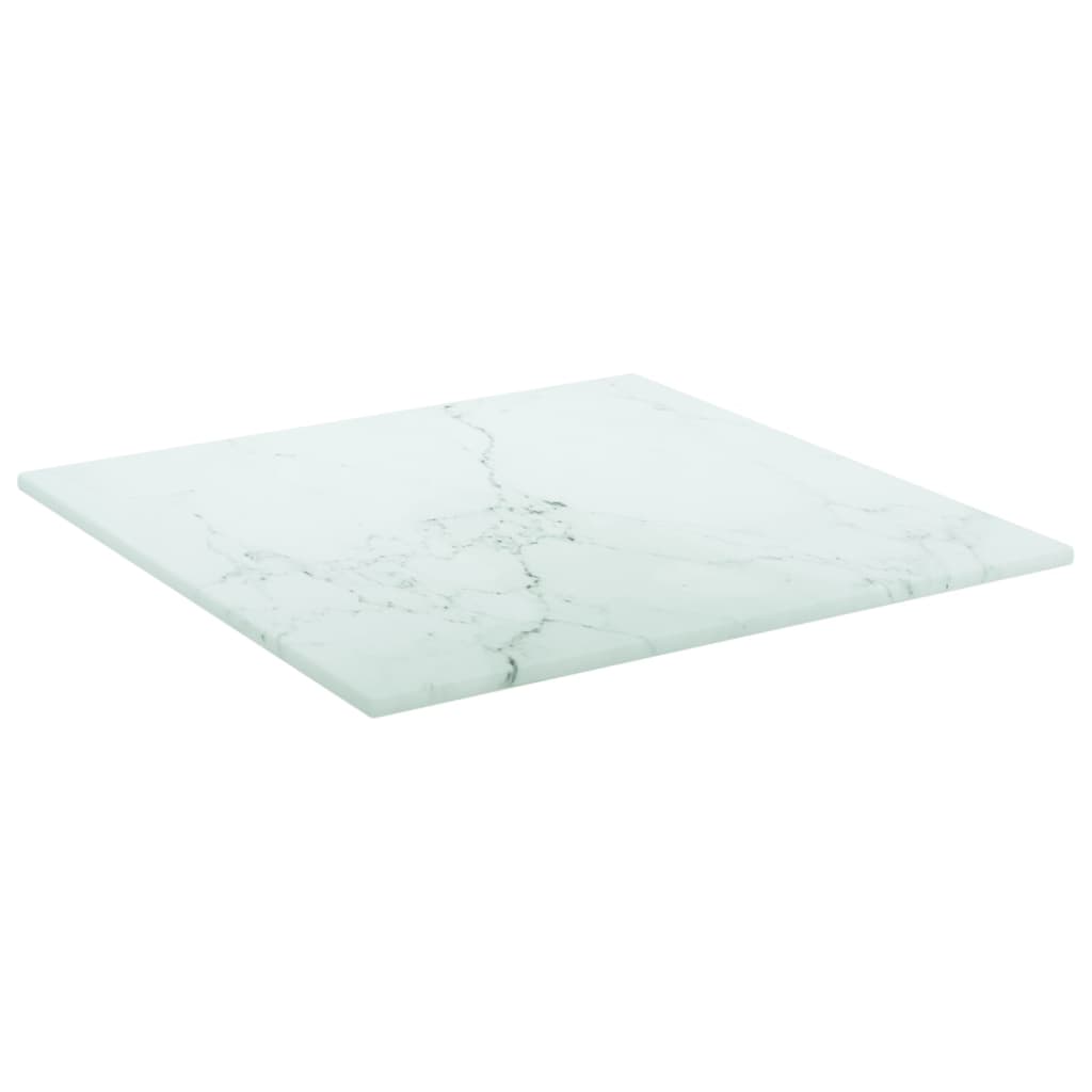 vidaXL bordplade 30x30 cm 6 mm hærdet glas med marmordesign hvid