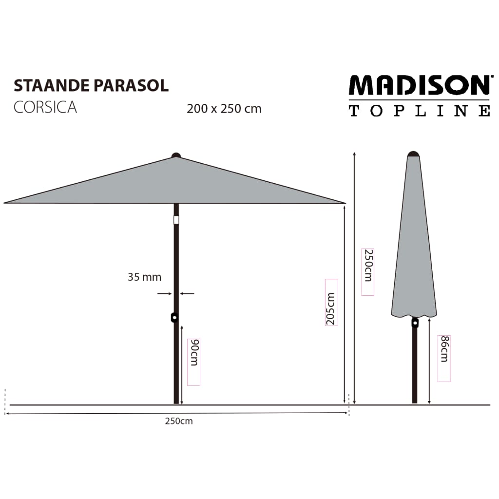 Madison parasol Corsica 200x250 cm grå