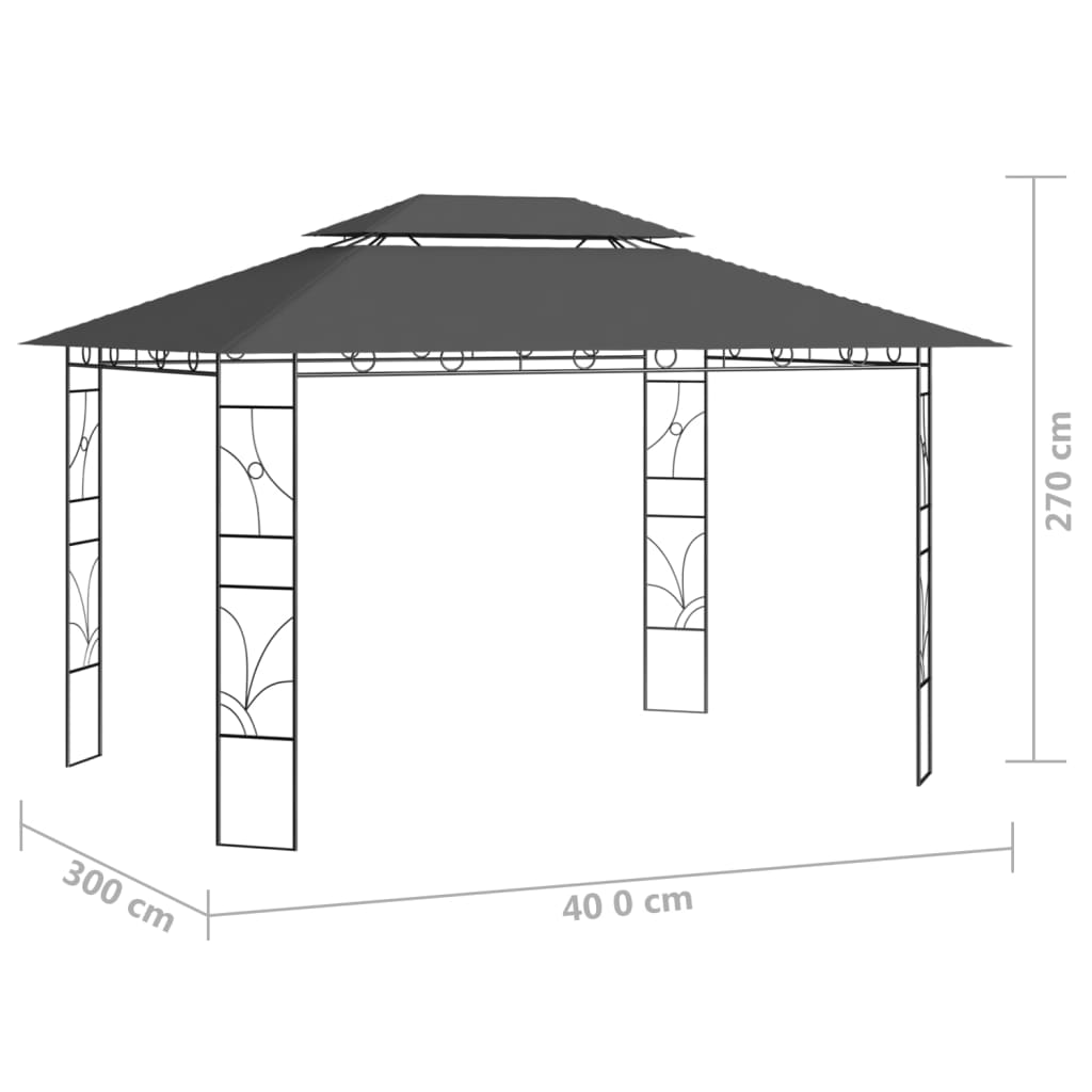 vidaXL pavillon 4x3x2,7 m 160 g/m² antracitgrå