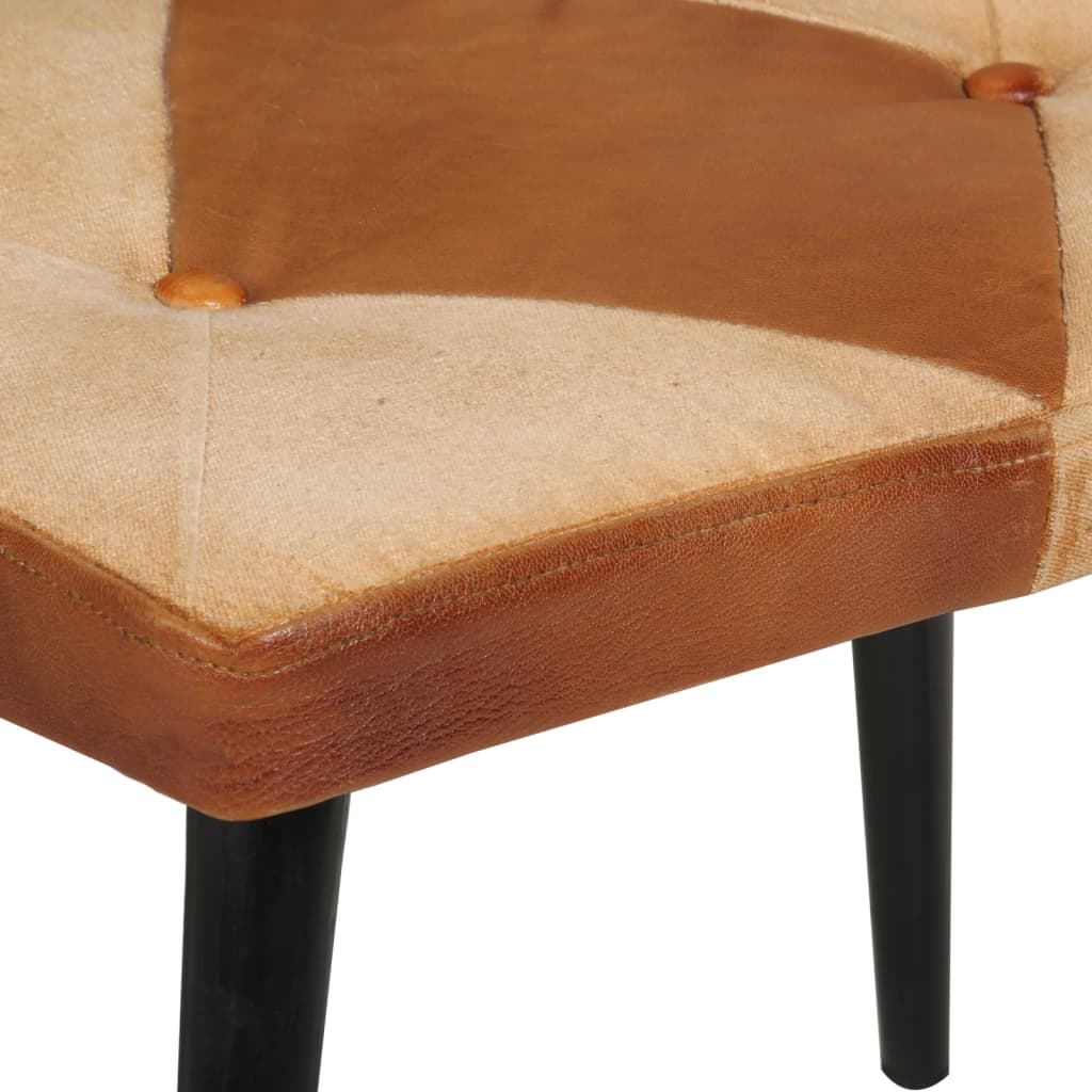 vidaXL lænestol med fodskammel ægte læder og kanvas brun