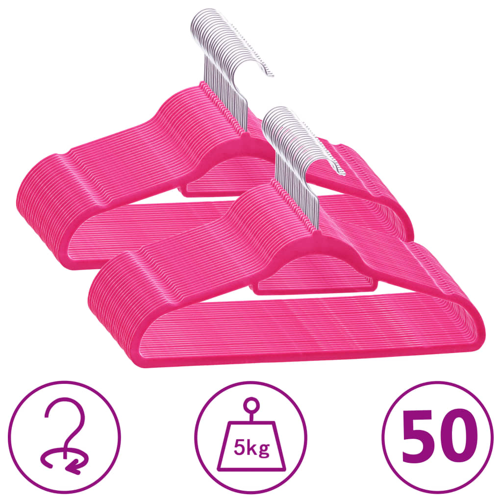 vidaXL bøjler 50 stk. skridsikre fløjl pink