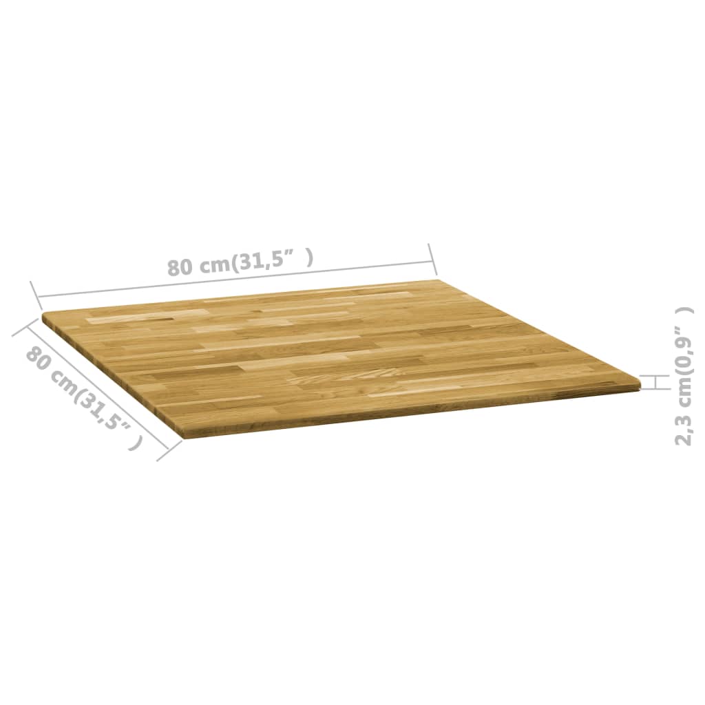 vidaXL bordplade massivt egetræ firkantet 23 mm 80 x 80 cm