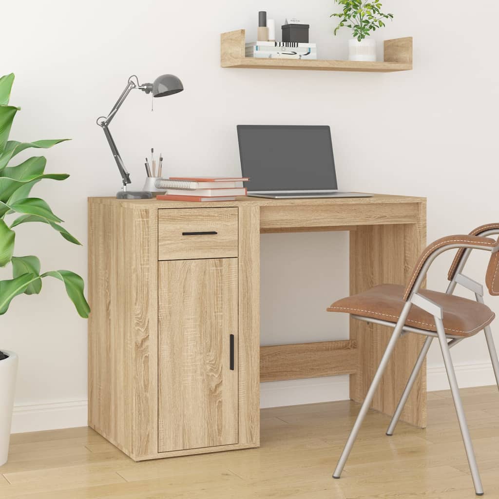 vidaXL skrivebord med skabe konstrueret træ sonoma-eg