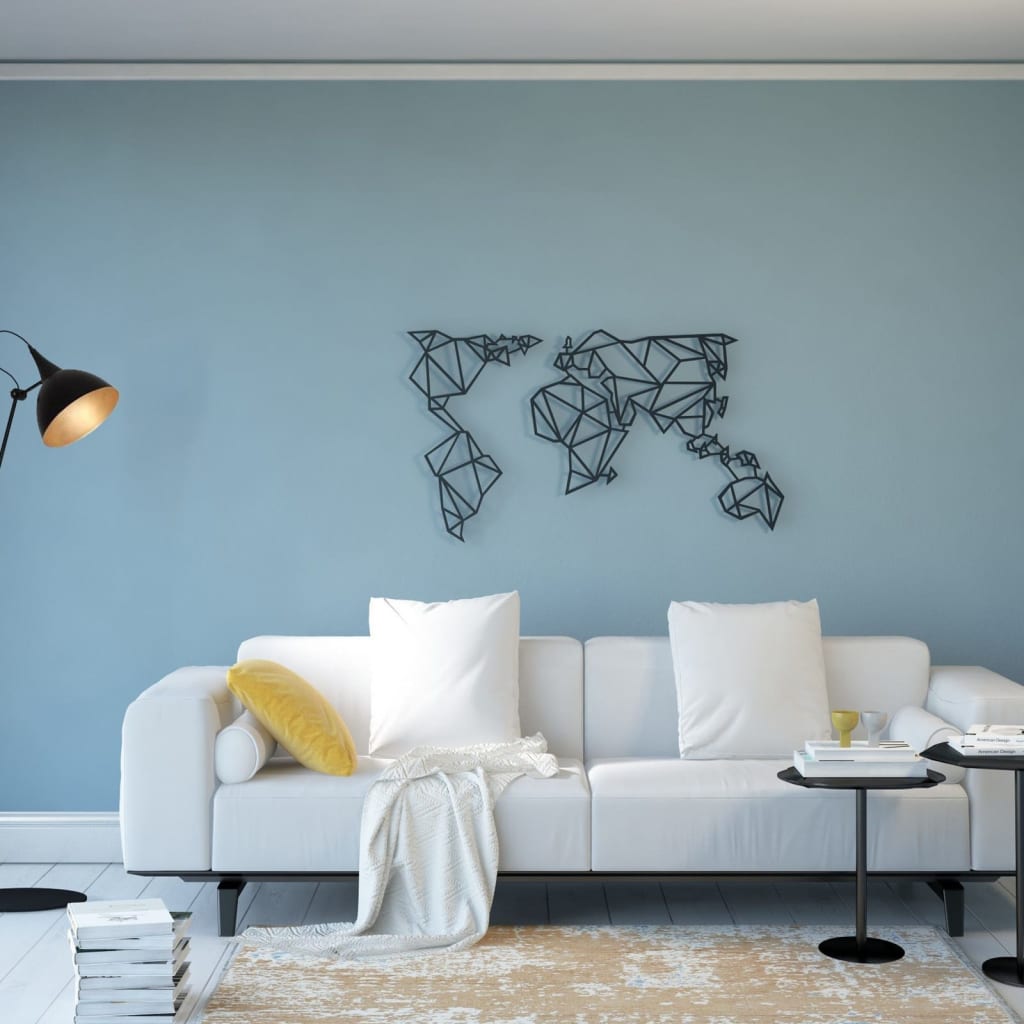Homemania vægdekoration World 100x58 cm stål sort
