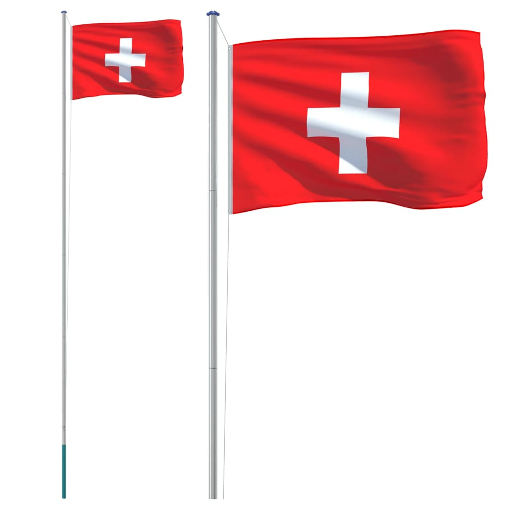 vidaXL Schweiz flag og flagstang 6,23 m aluminium