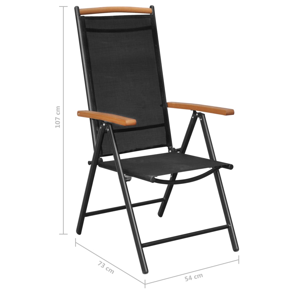vidaXL udendørs spisebordssæt 9 dele med foldbare stole aluminium sort