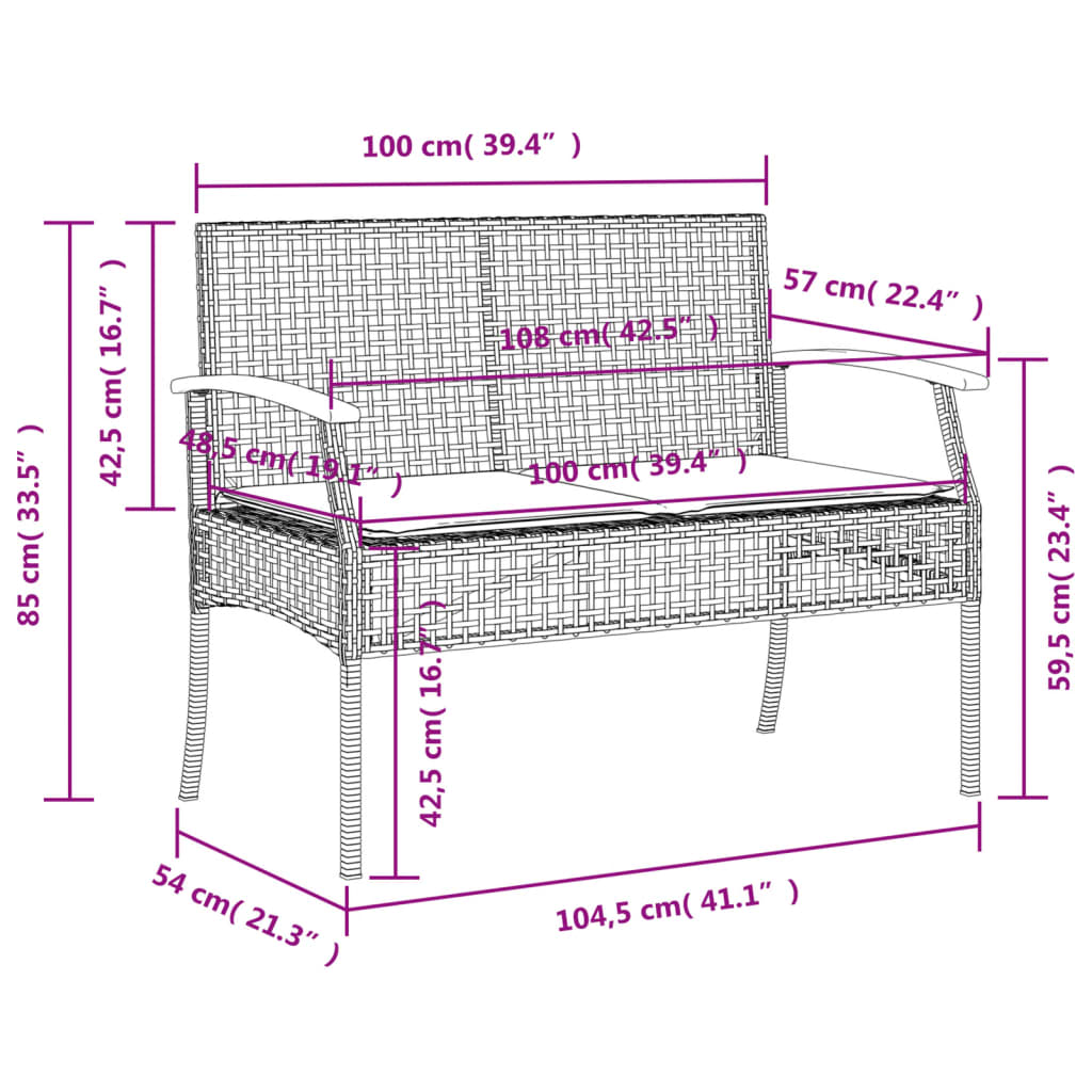 vidaXL spisebordssæt til haven 4 dele med hynder polyrattan sort