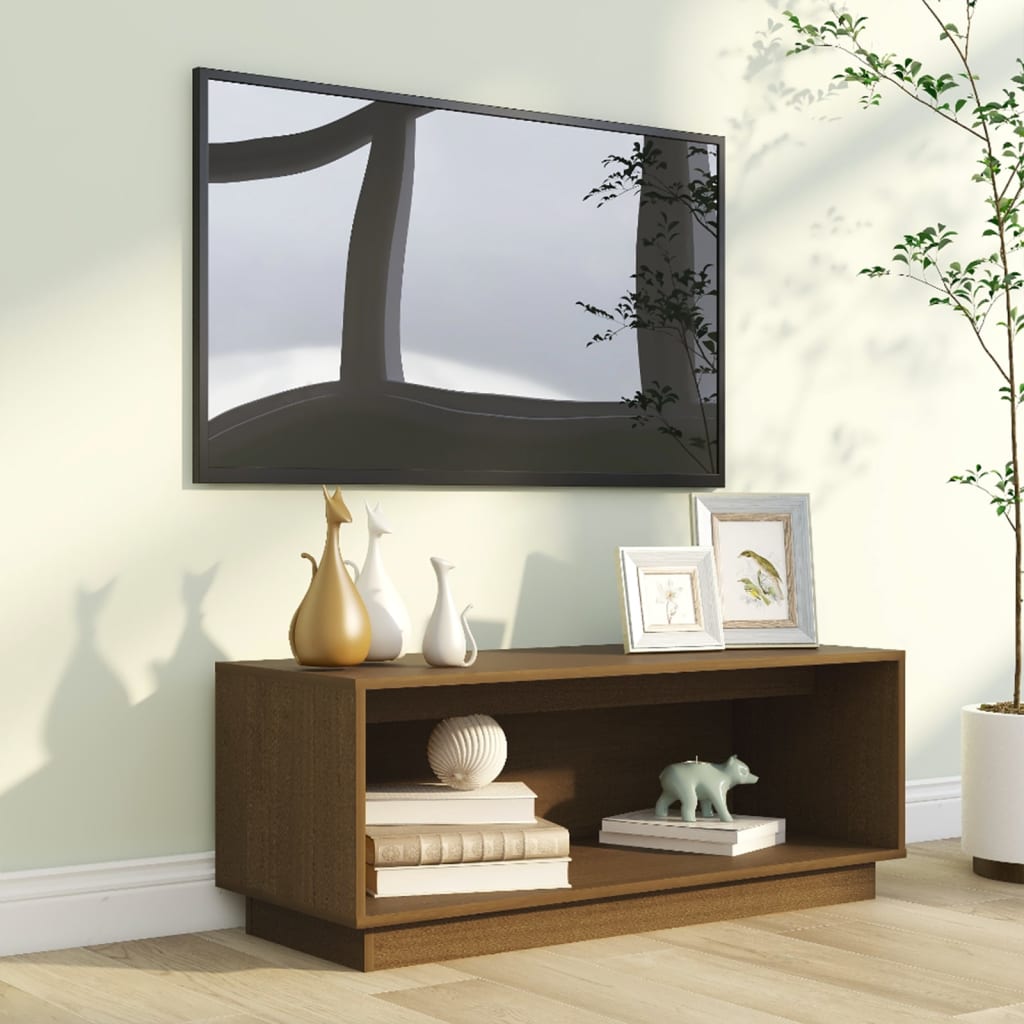 vidaXL tv-bord 90x35x35 cm massivt fyrretræ gyldenbrun