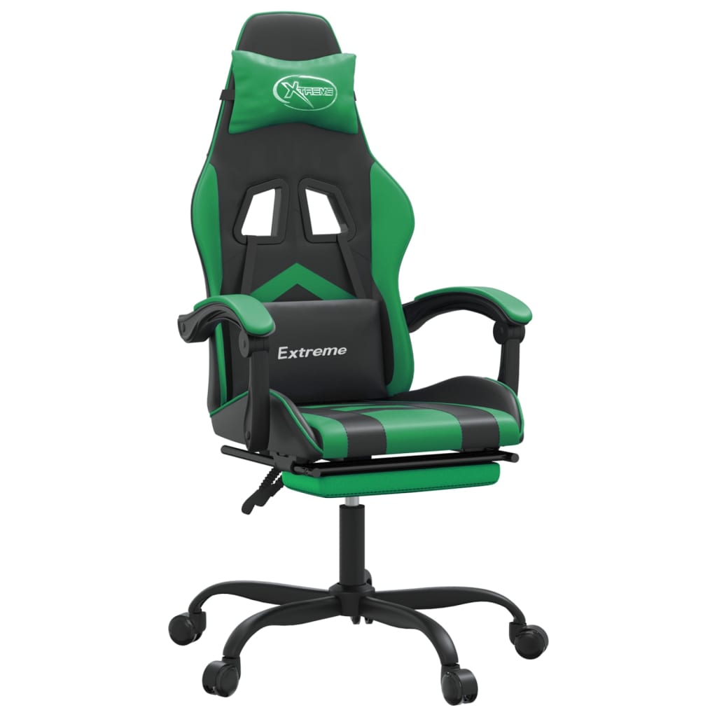 vidaXL drejelig gamingstol med fodstøtte kunstlæder sort og grøn
