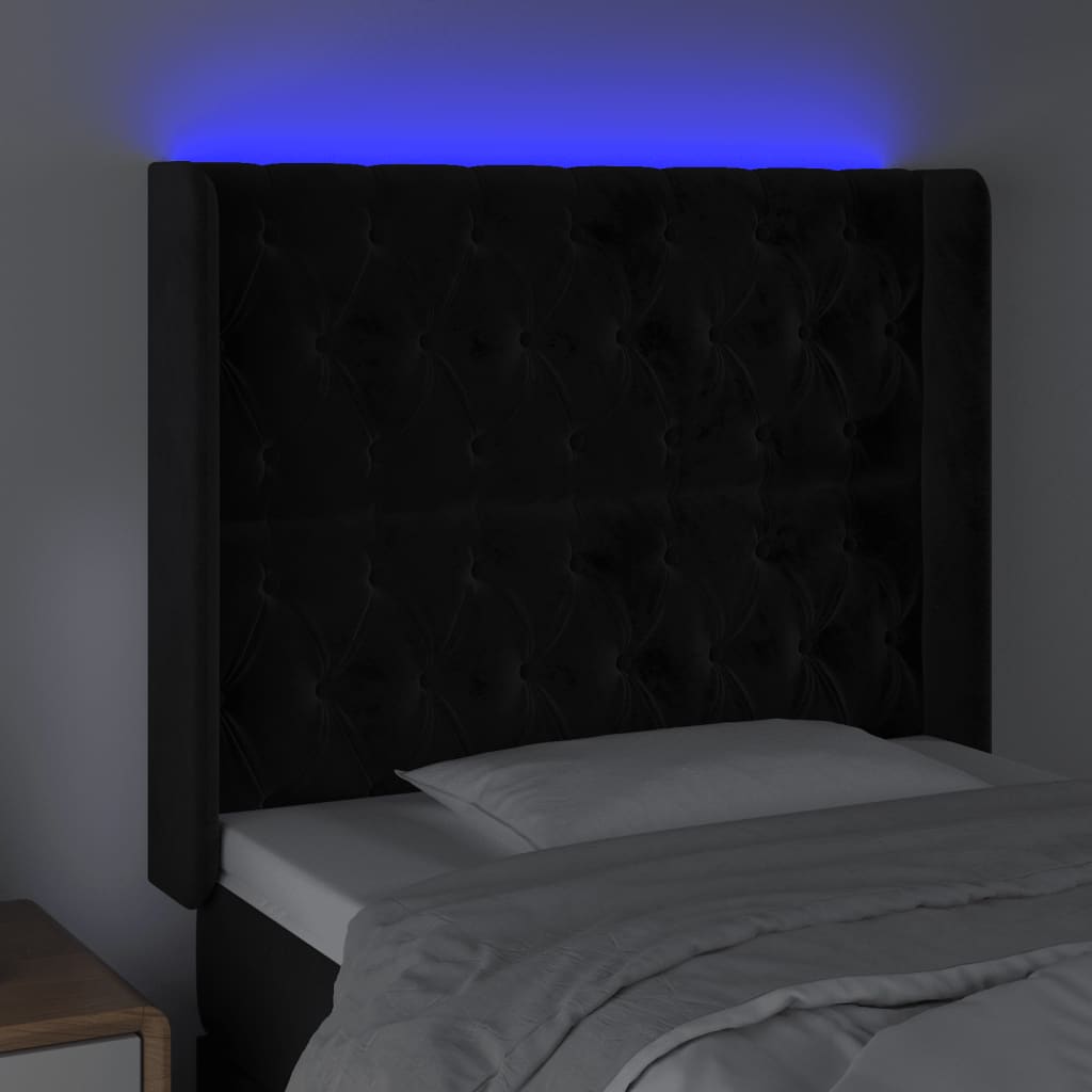 vidaXL sengegavl med LED-lys 103x16x118/128 cm fløjl sort