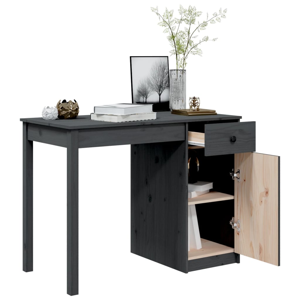 vidaXL skrivebord 100x50x75 cm massivt fyrretræ grå